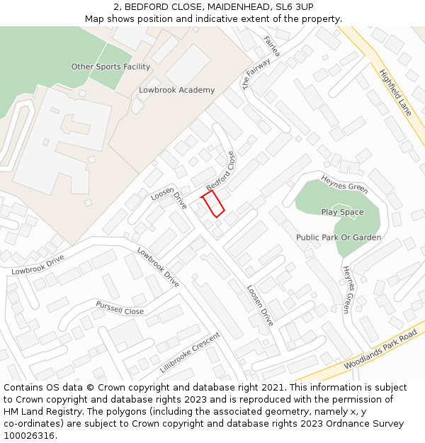 2, BEDFORD CLOSE, MAIDENHEAD, SL6 3UP: Location map and indicative extent of plot