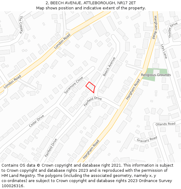 2, BEECH AVENUE, ATTLEBOROUGH, NR17 2ET: Location map and indicative extent of plot