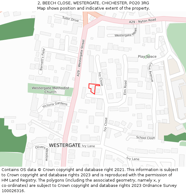 2, BEECH CLOSE, WESTERGATE, CHICHESTER, PO20 3RG: Location map and indicative extent of plot