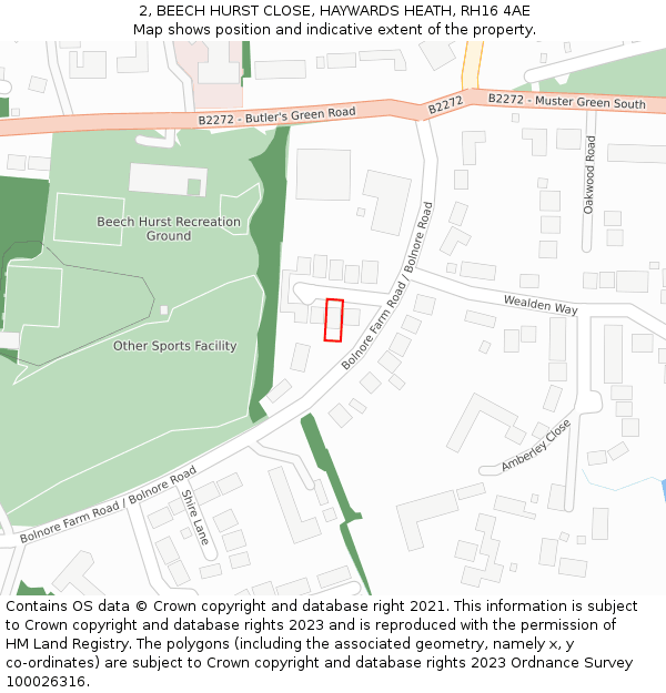 2, BEECH HURST CLOSE, HAYWARDS HEATH, RH16 4AE: Location map and indicative extent of plot