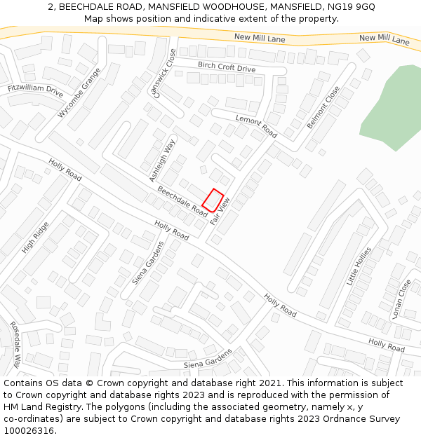 2, BEECHDALE ROAD, MANSFIELD WOODHOUSE, MANSFIELD, NG19 9GQ: Location map and indicative extent of plot