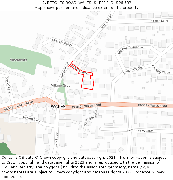 2, BEECHES ROAD, WALES, SHEFFIELD, S26 5RR: Location map and indicative extent of plot