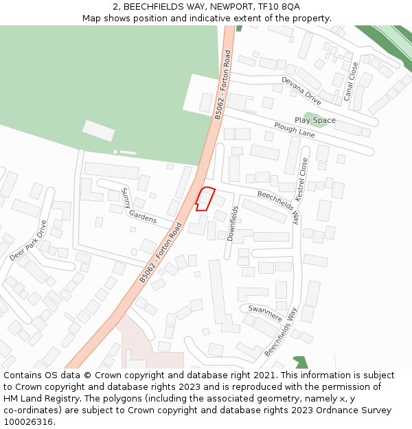2, BEECHFIELDS WAY, NEWPORT, TF10 8QA: Location map and indicative extent of plot