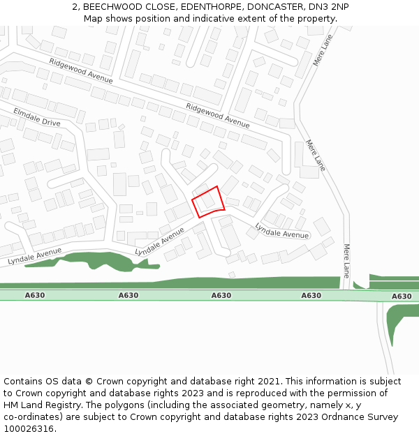 2, BEECHWOOD CLOSE, EDENTHORPE, DONCASTER, DN3 2NP: Location map and indicative extent of plot