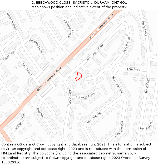 2, BEECHWOOD CLOSE, SACRISTON, DURHAM, DH7 6QL: Location map and indicative extent of plot