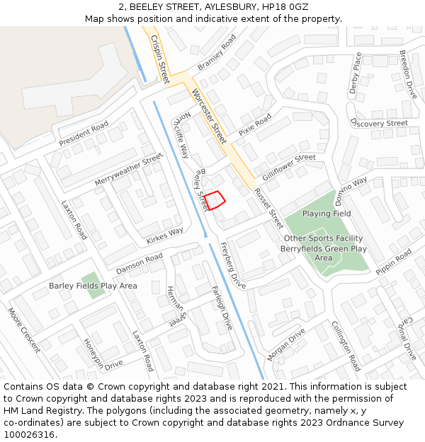 2, BEELEY STREET, AYLESBURY, HP18 0GZ: Location map and indicative extent of plot