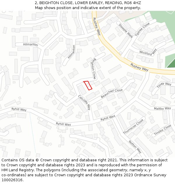2, BEIGHTON CLOSE, LOWER EARLEY, READING, RG6 4HZ: Location map and indicative extent of plot