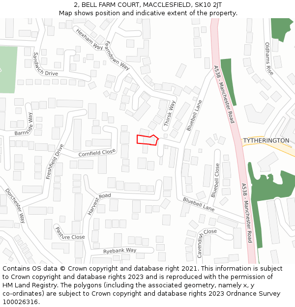 2, BELL FARM COURT, MACCLESFIELD, SK10 2JT: Location map and indicative extent of plot