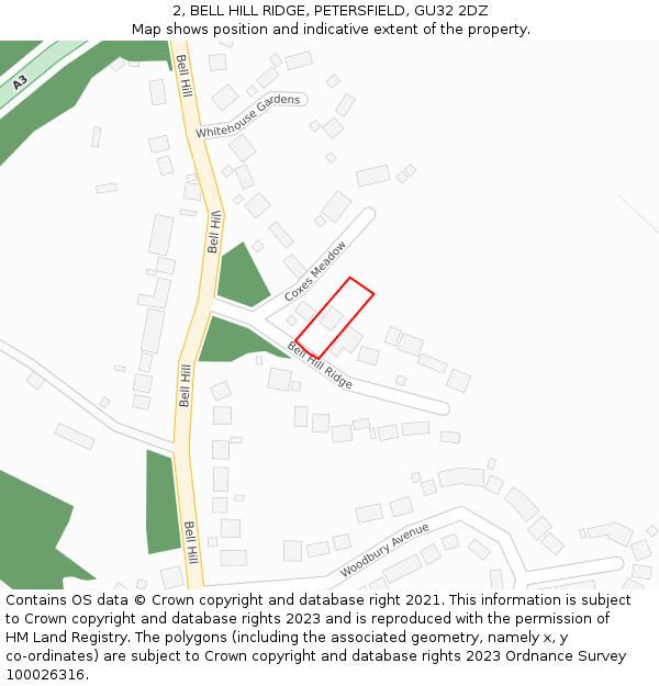 2, BELL HILL RIDGE, PETERSFIELD, GU32 2DZ: Location map and indicative extent of plot