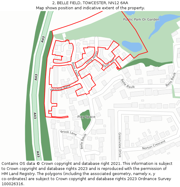 2, BELLE FIELD, TOWCESTER, NN12 6AA: Location map and indicative extent of plot