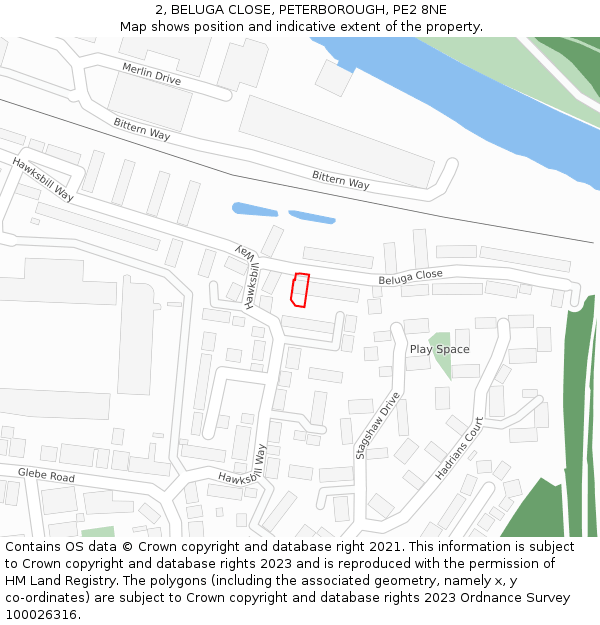 2, BELUGA CLOSE, PETERBOROUGH, PE2 8NE: Location map and indicative extent of plot