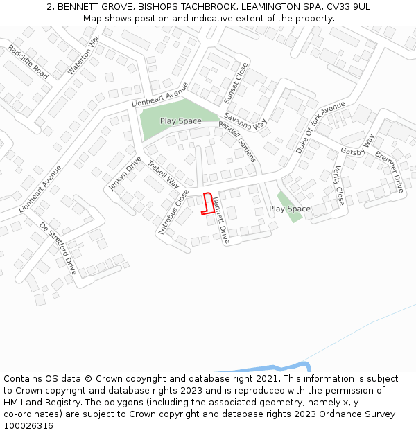 2, BENNETT GROVE, BISHOPS TACHBROOK, LEAMINGTON SPA, CV33 9UL: Location map and indicative extent of plot