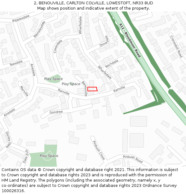 2, BENOUVILLE, CARLTON COLVILLE, LOWESTOFT, NR33 8UD: Location map and indicative extent of plot
