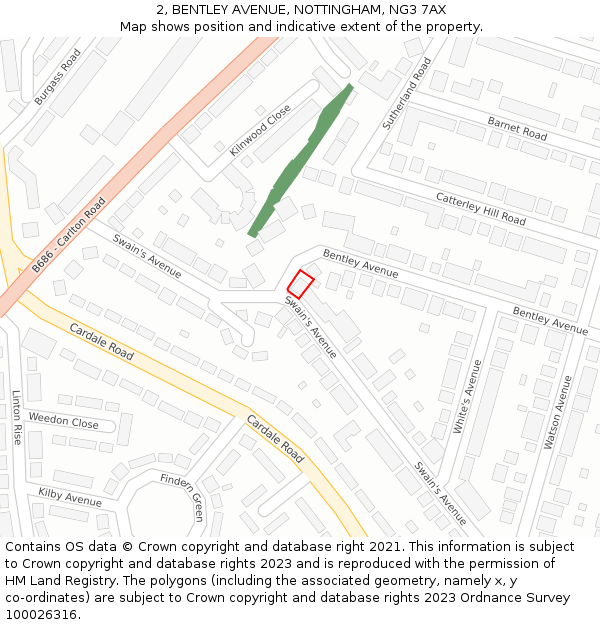 2, BENTLEY AVENUE, NOTTINGHAM, NG3 7AX: Location map and indicative extent of plot