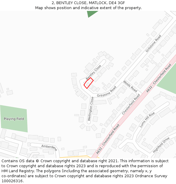 2, BENTLEY CLOSE, MATLOCK, DE4 3GF: Location map and indicative extent of plot