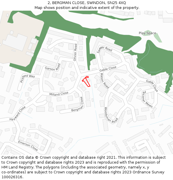 2, BERGMAN CLOSE, SWINDON, SN25 4XQ: Location map and indicative extent of plot