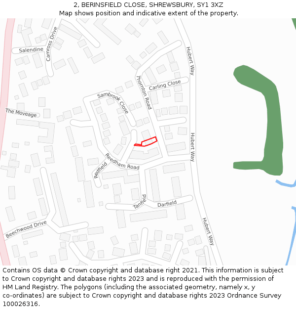 2, BERINSFIELD CLOSE, SHREWSBURY, SY1 3XZ: Location map and indicative extent of plot