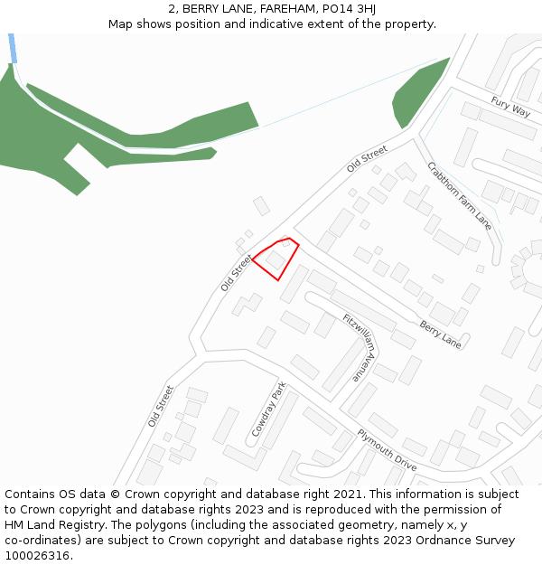 2, BERRY LANE, FAREHAM, PO14 3HJ: Location map and indicative extent of plot