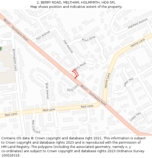 2, BERRY ROAD, MELTHAM, HOLMFIRTH, HD9 5PL: Location map and indicative extent of plot