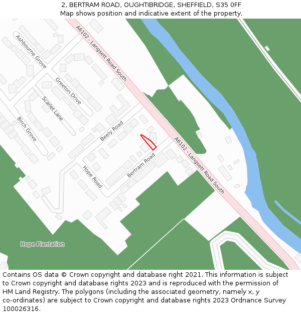 2, BERTRAM ROAD, OUGHTIBRIDGE, SHEFFIELD, S35 0FF: Location map and indicative extent of plot