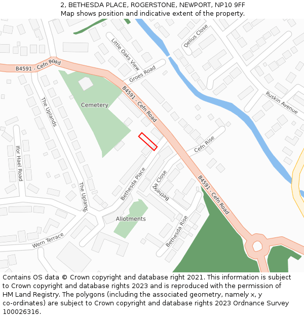 2, BETHESDA PLACE, ROGERSTONE, NEWPORT, NP10 9FF: Location map and indicative extent of plot