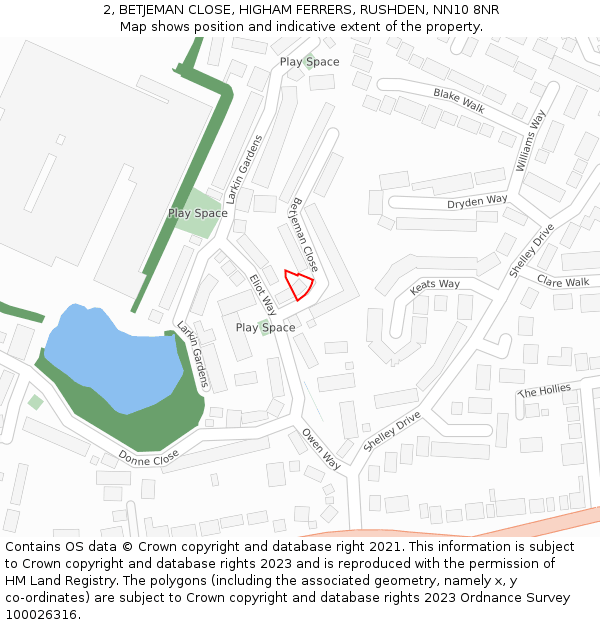 2, BETJEMAN CLOSE, HIGHAM FERRERS, RUSHDEN, NN10 8NR: Location map and indicative extent of plot