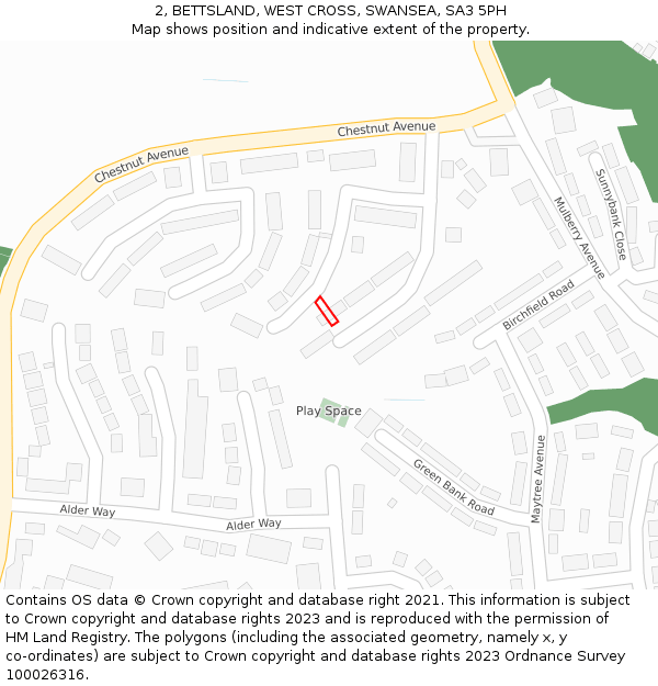 2, BETTSLAND, WEST CROSS, SWANSEA, SA3 5PH: Location map and indicative extent of plot