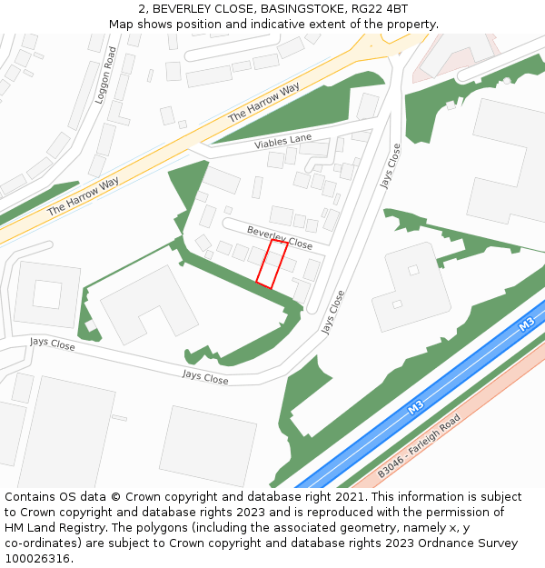 2, BEVERLEY CLOSE, BASINGSTOKE, RG22 4BT: Location map and indicative extent of plot