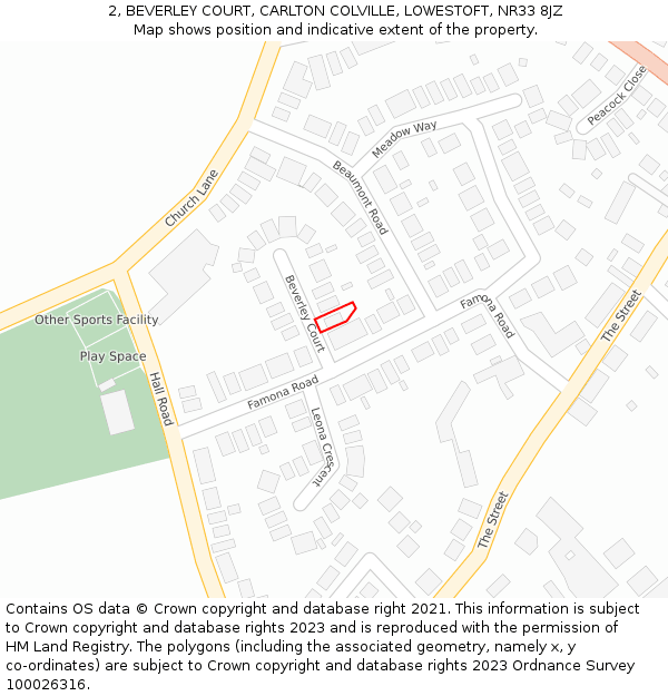 2, BEVERLEY COURT, CARLTON COLVILLE, LOWESTOFT, NR33 8JZ: Location map and indicative extent of plot