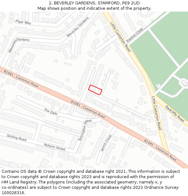 2, BEVERLEY GARDENS, STAMFORD, PE9 2UD: Location map and indicative extent of plot