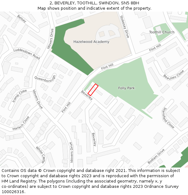 2, BEVERLEY, TOOTHILL, SWINDON, SN5 8BH: Location map and indicative extent of plot