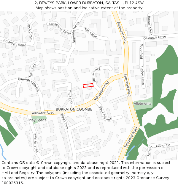 2, BEWEYS PARK, LOWER BURRATON, SALTASH, PL12 4SW: Location map and indicative extent of plot