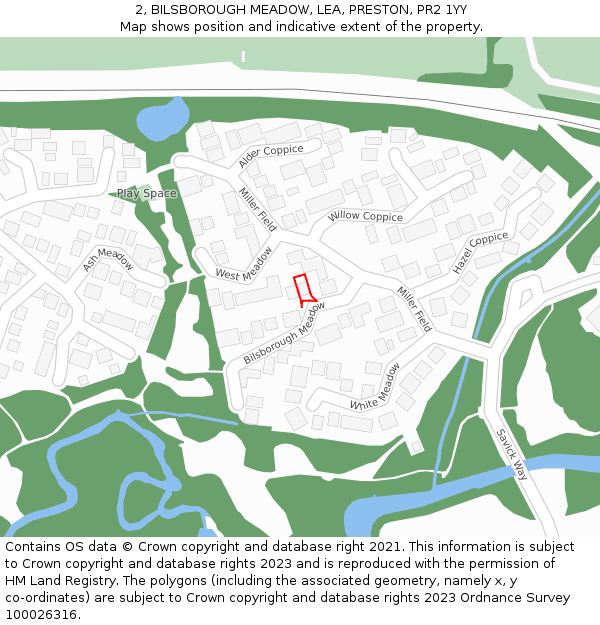 2, BILSBOROUGH MEADOW, LEA, PRESTON, PR2 1YY: Location map and indicative extent of plot