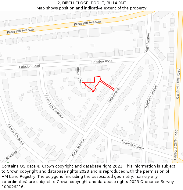 2, BIRCH CLOSE, POOLE, BH14 9NT: Location map and indicative extent of plot