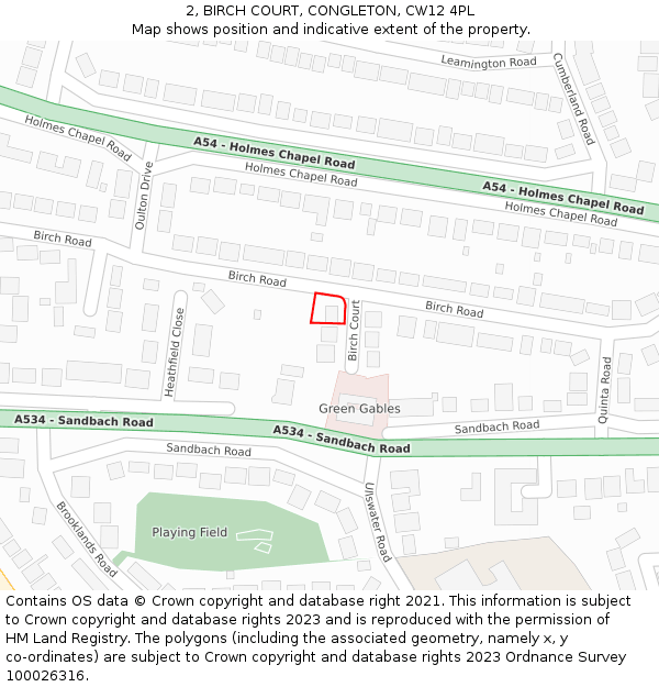 2, BIRCH COURT, CONGLETON, CW12 4PL: Location map and indicative extent of plot