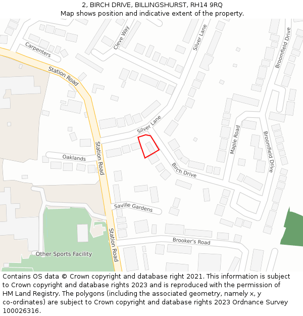 2, BIRCH DRIVE, BILLINGSHURST, RH14 9RQ: Location map and indicative extent of plot
