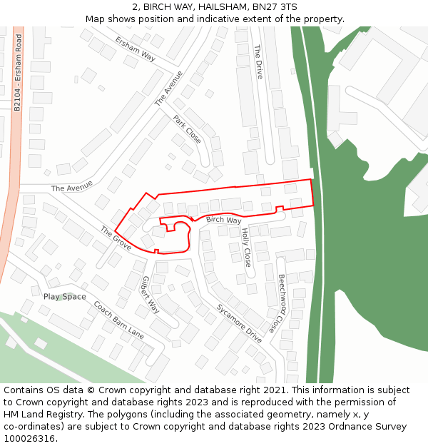 2, BIRCH WAY, HAILSHAM, BN27 3TS: Location map and indicative extent of plot