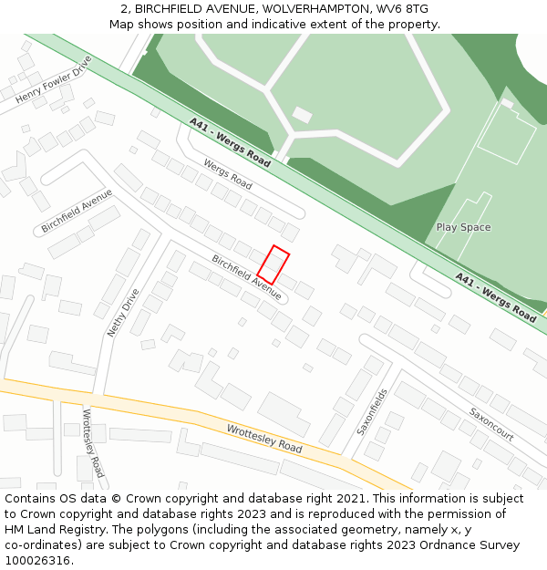 2, BIRCHFIELD AVENUE, WOLVERHAMPTON, WV6 8TG: Location map and indicative extent of plot