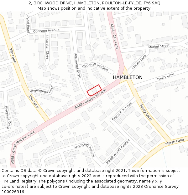 2, BIRCHWOOD DRIVE, HAMBLETON, POULTON-LE-FYLDE, FY6 9AQ: Location map and indicative extent of plot