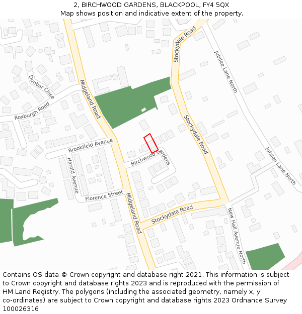 2, BIRCHWOOD GARDENS, BLACKPOOL, FY4 5QX: Location map and indicative extent of plot