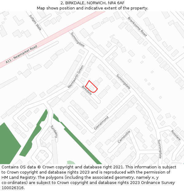 2, BIRKDALE, NORWICH, NR4 6AF: Location map and indicative extent of plot