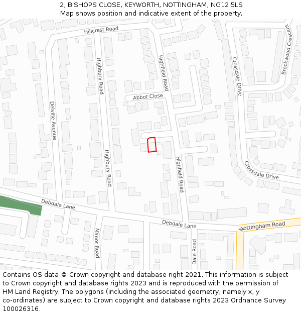 2, BISHOPS CLOSE, KEYWORTH, NOTTINGHAM, NG12 5LS: Location map and indicative extent of plot