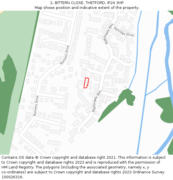 2, BITTERN CLOSE, THETFORD, IP24 3HP: Location map and indicative extent of plot
