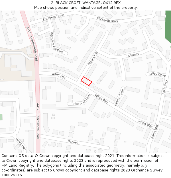 2, BLACK CROFT, WANTAGE, OX12 9EX: Location map and indicative extent of plot