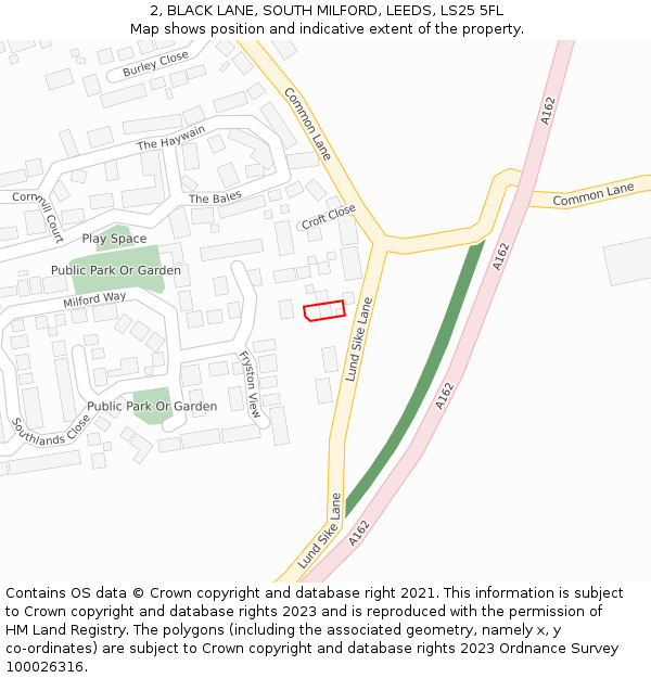 2, BLACK LANE, SOUTH MILFORD, LEEDS, LS25 5FL: Location map and indicative extent of plot