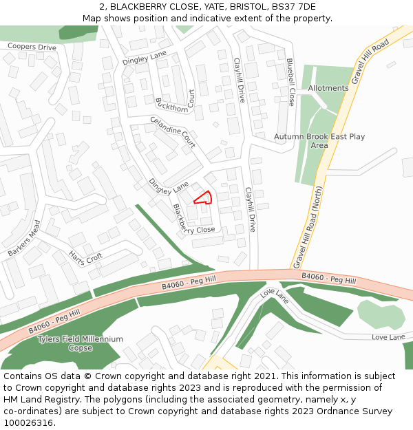 2, BLACKBERRY CLOSE, YATE, BRISTOL, BS37 7DE: Location map and indicative extent of plot