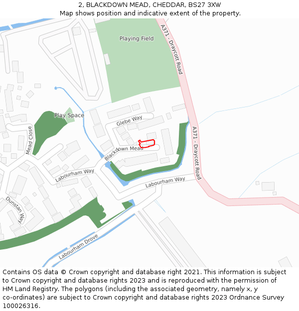 2, BLACKDOWN MEAD, CHEDDAR, BS27 3XW: Location map and indicative extent of plot