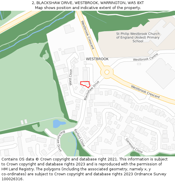 2, BLACKSHAW DRIVE, WESTBROOK, WARRINGTON, WA5 8XT: Location map and indicative extent of plot