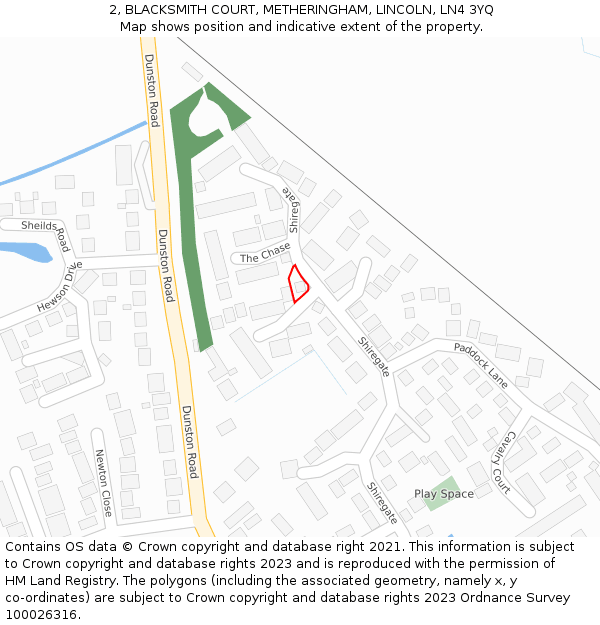 2, BLACKSMITH COURT, METHERINGHAM, LINCOLN, LN4 3YQ: Location map and indicative extent of plot