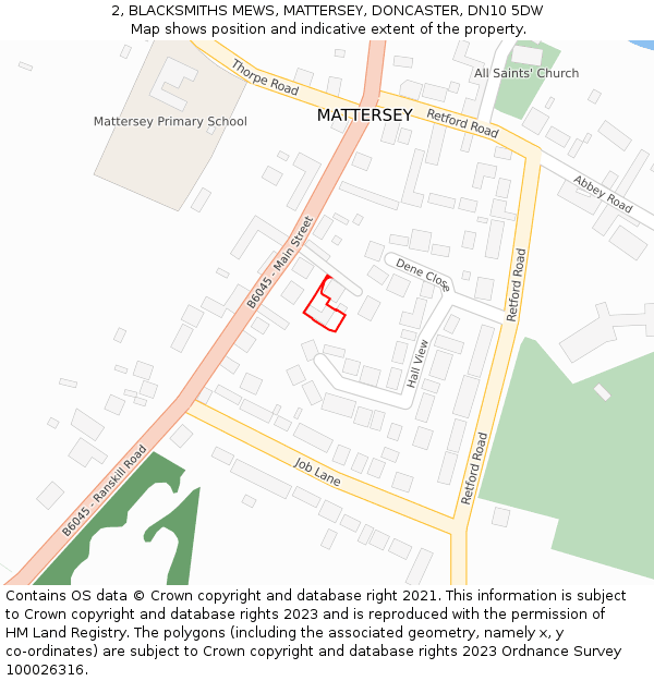 2, BLACKSMITHS MEWS, MATTERSEY, DONCASTER, DN10 5DW: Location map and indicative extent of plot
